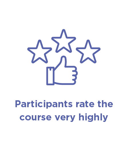 Infographic with text 'Participants rate the course very highly'.
