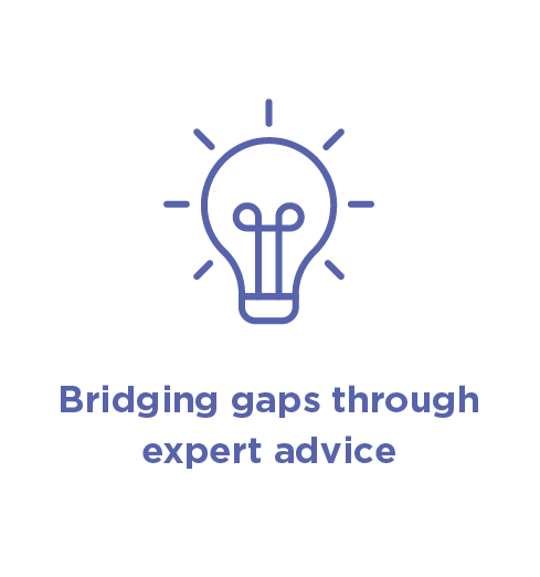 Infographic with text 'Bridging gaps through expert advice'.