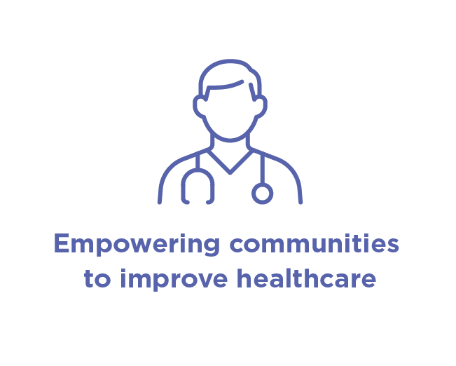 Infographic with text 'Empowering communities to improve healthcare'.