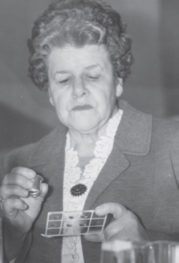 Dr Vera Krieger examining a glass slide with biological samples.