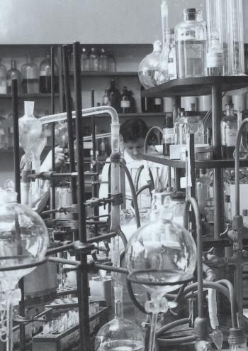 Dr Vera Krieger working in an old laboratory at the Royal Women's Hospital.