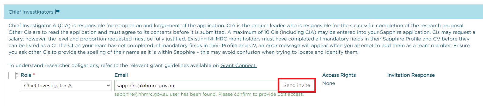 Previous CI screen with send invite button