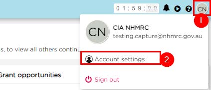 Screenshot of step 1 for clicking on avatar and account settings.