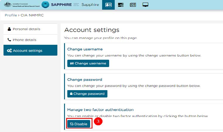 Screenshot of button to disable MFA