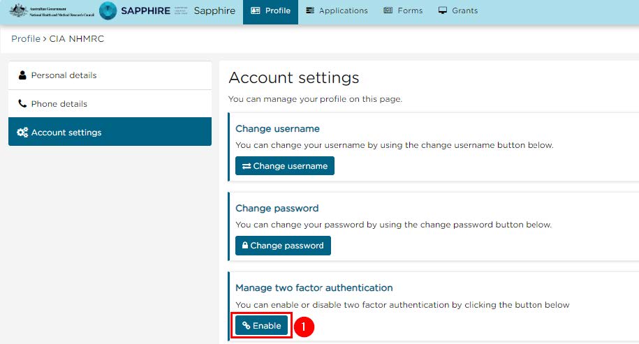 Screenshot of location of enable button