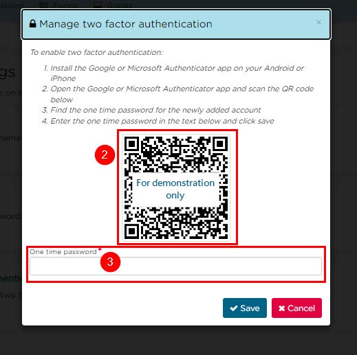 Screenshot of instructions to scan QR code to setup MFA