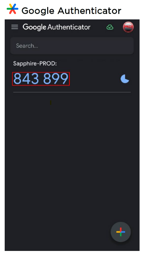 Screenshot of Google Authenticator app with one time password