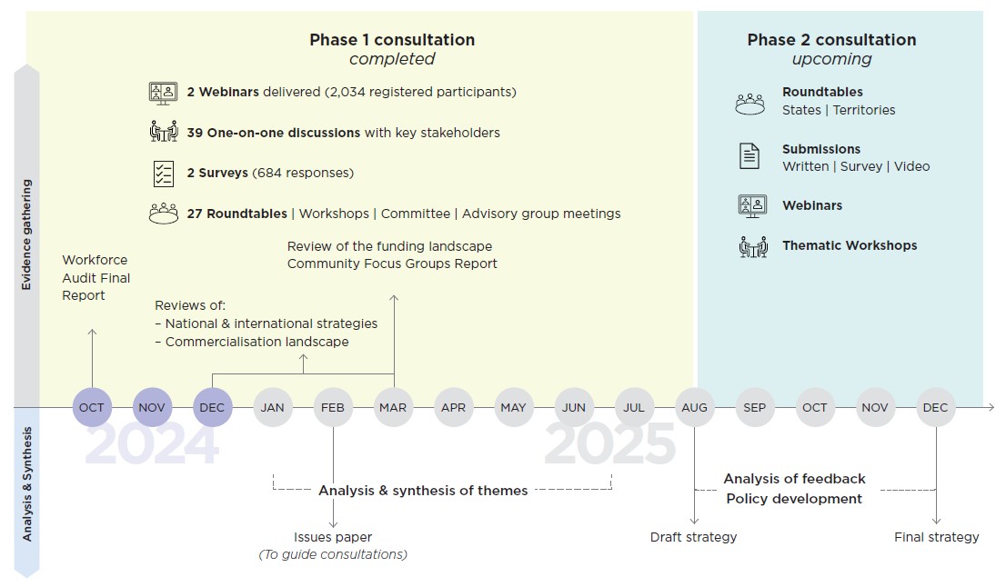 A timeline of the National Strategy development process. Details in text under image.