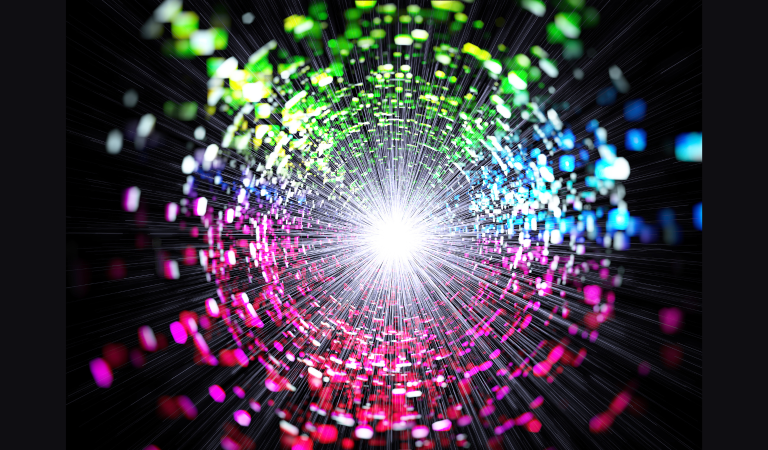 Abstract image of shining white light surrounded by lights of different colours