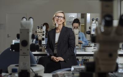 Professor Sarah Robertson in a laboratory