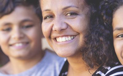 aboriginal family portrait of mother, son and daughter