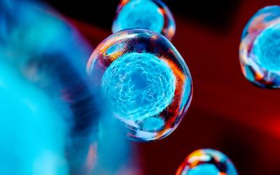 Abstract image of blue molecules under microscope