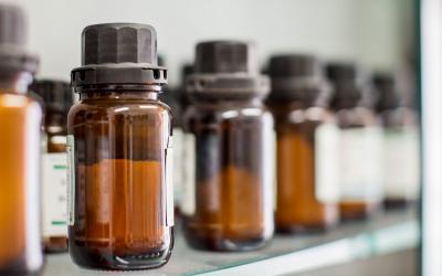 Photograph of bottles with labels facing the other way