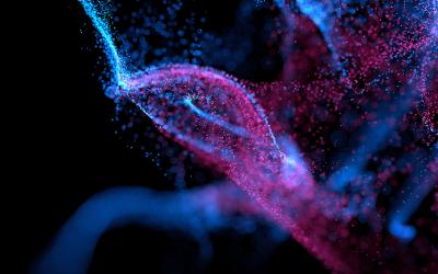 Purple and blue wavy lines and speckles